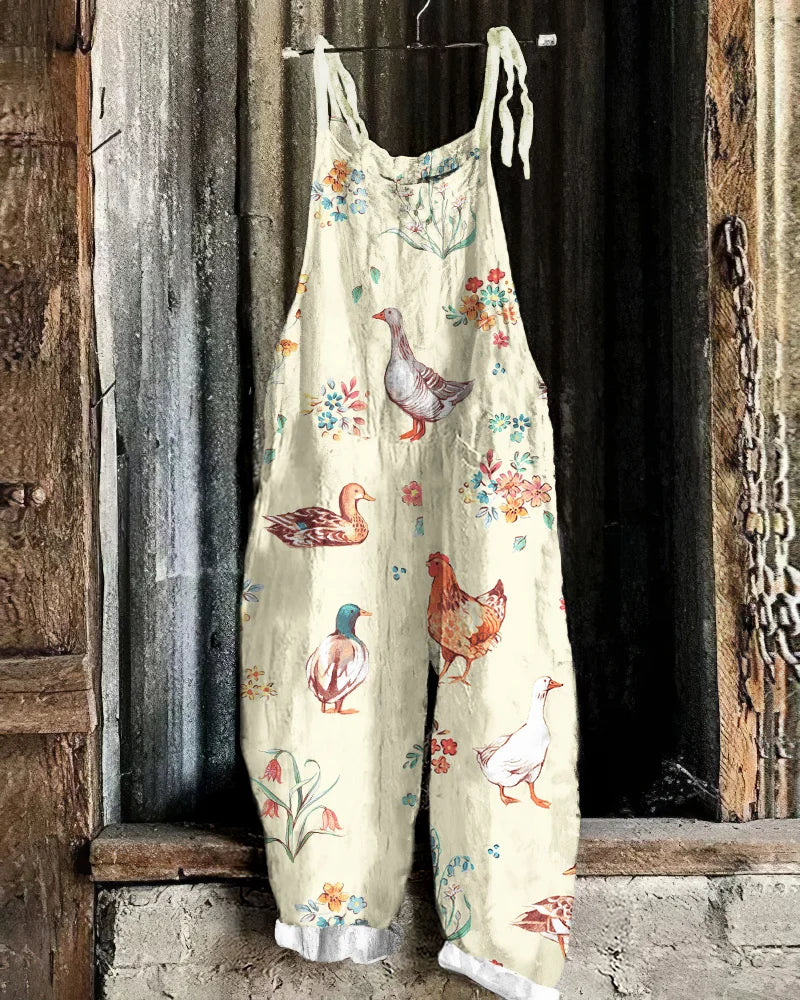 Angela- Damen Lässiger Baumwollmix Jumpsuit Mit Einzigartigem Kuhdruck Gold