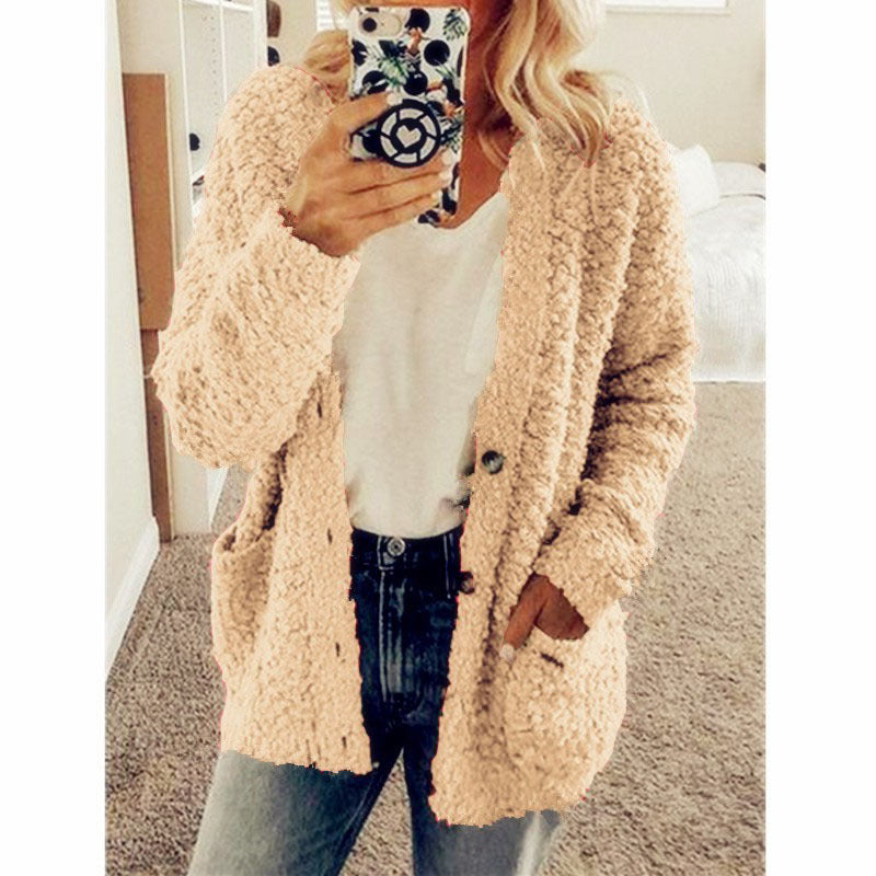 Anke - Teddy Kapuzenjacke Damen Winter Fleece Reißverschluss Beige