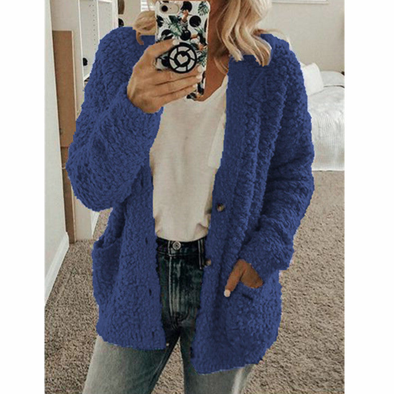 Anke - Teddy Kapuzenjacke Damen Winter Fleece Reißverschluss Blau