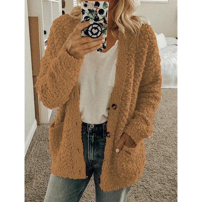 Anke - Teddy Kapuzenjacke Damen Winter Fleece Reißverschluss Braun