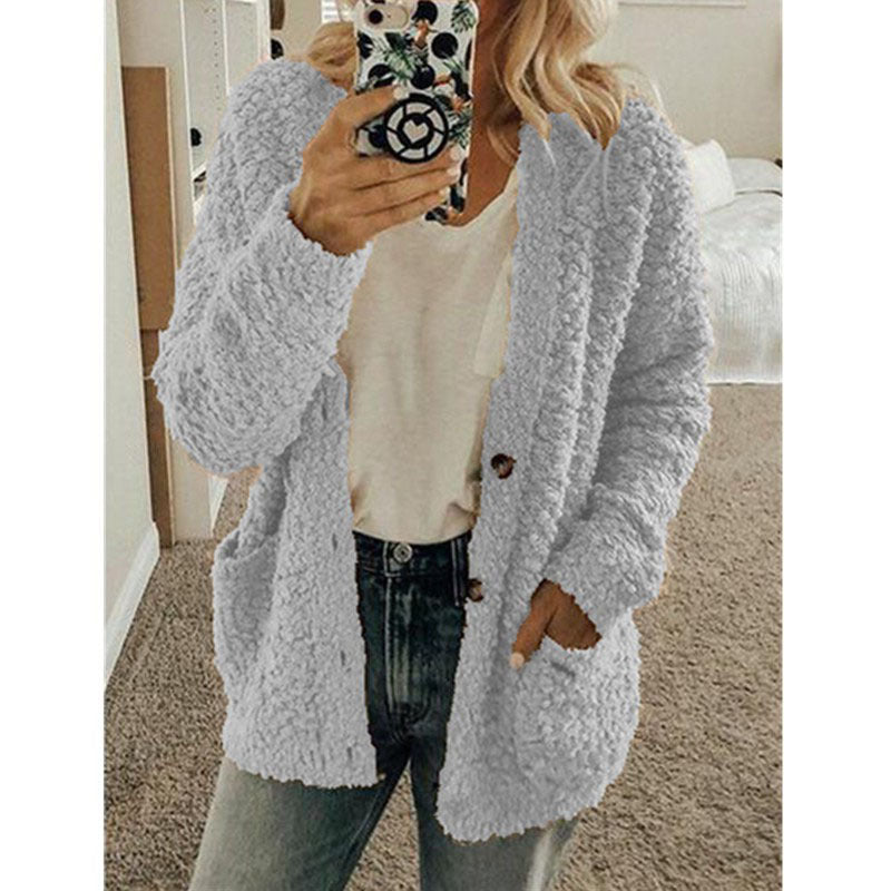 Anke - Teddy Kapuzenjacke Damen Winter Fleece Reißverschluss Grau