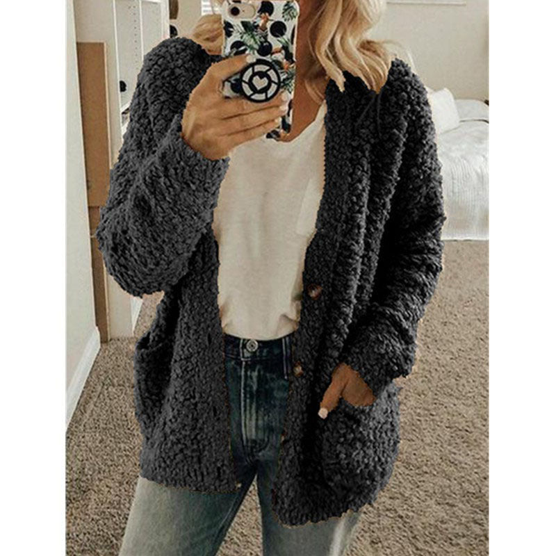 Anke - Teddy Kapuzenjacke Damen Winter Fleece Reißverschluss Schwarz