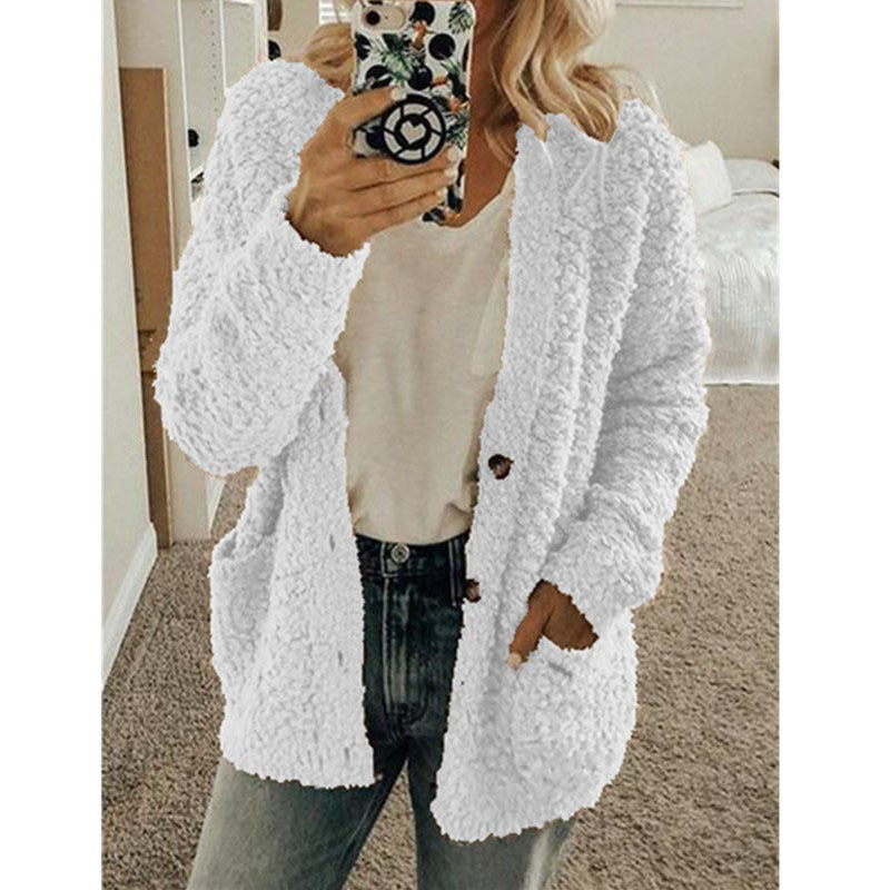 Anke - Teddy Kapuzenjacke Damen Winter Fleece ReiĂźverschluss WeiĂź