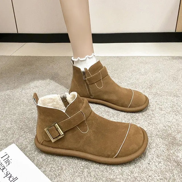 Annie - Retro Rindsleder Freizeit-Kurzstiefel