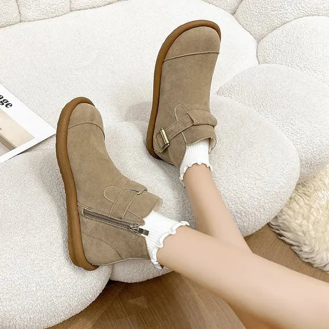 Annie - Retro Rindsleder Freizeit-Kurzstiefel