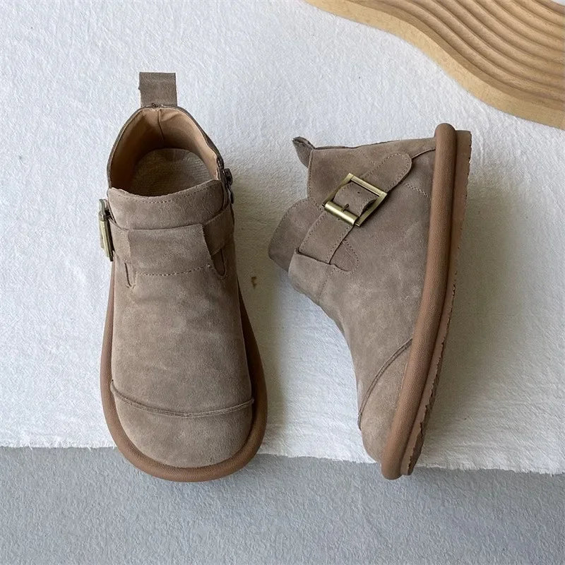 Annie - Retro Rindsleder Freizeit-Kurzstiefel
