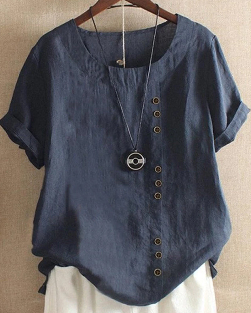 Annika - Damen Kurzarm-Bluse dunkelblau