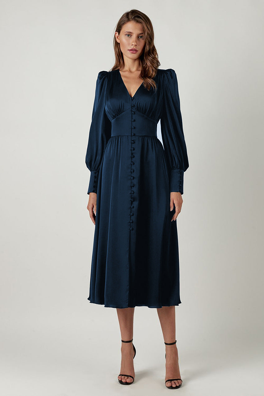 Arabella - Elegantes Festkleid mit V-Ausschnitt und Puffärmeln für Damen Blau