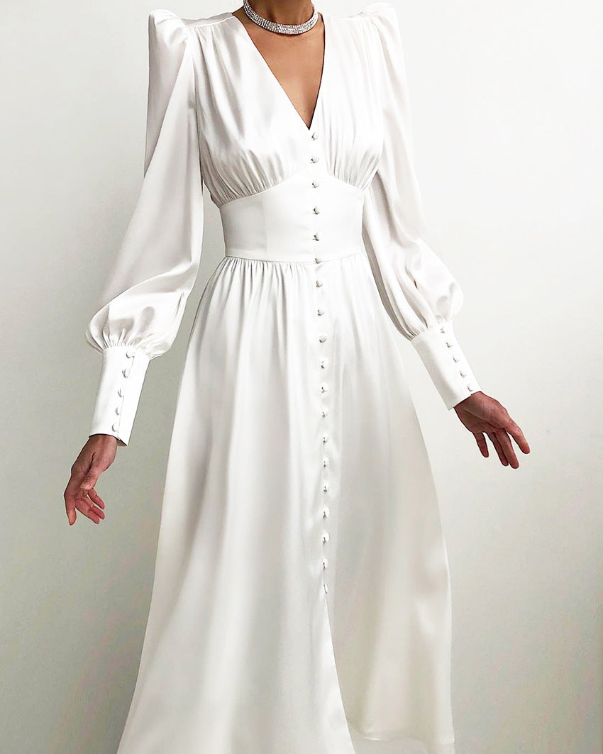 Arabella - Elegantes Festkleid mit V-Ausschnitt und Puffärmeln für Damen WeiB