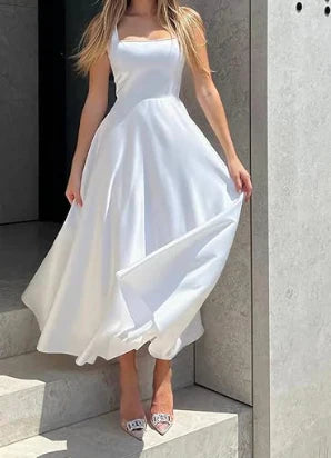 Arlette- ärmelloses Maxikleid mit hoher Taille für Frauen Weiß