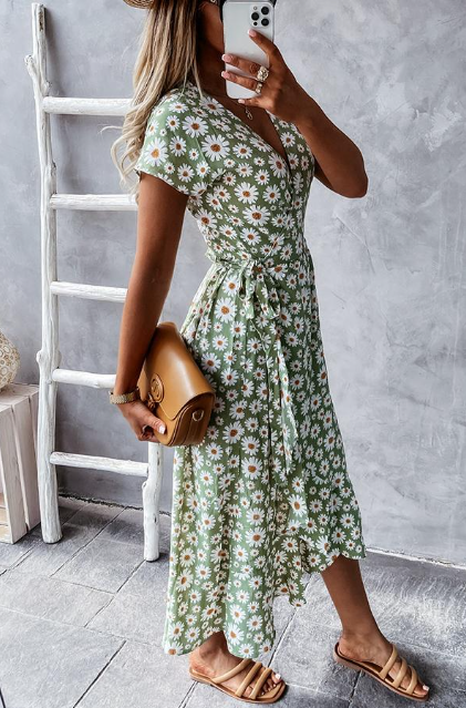 Arlette - Midikleid mit Gänseblümchenmuster Grun