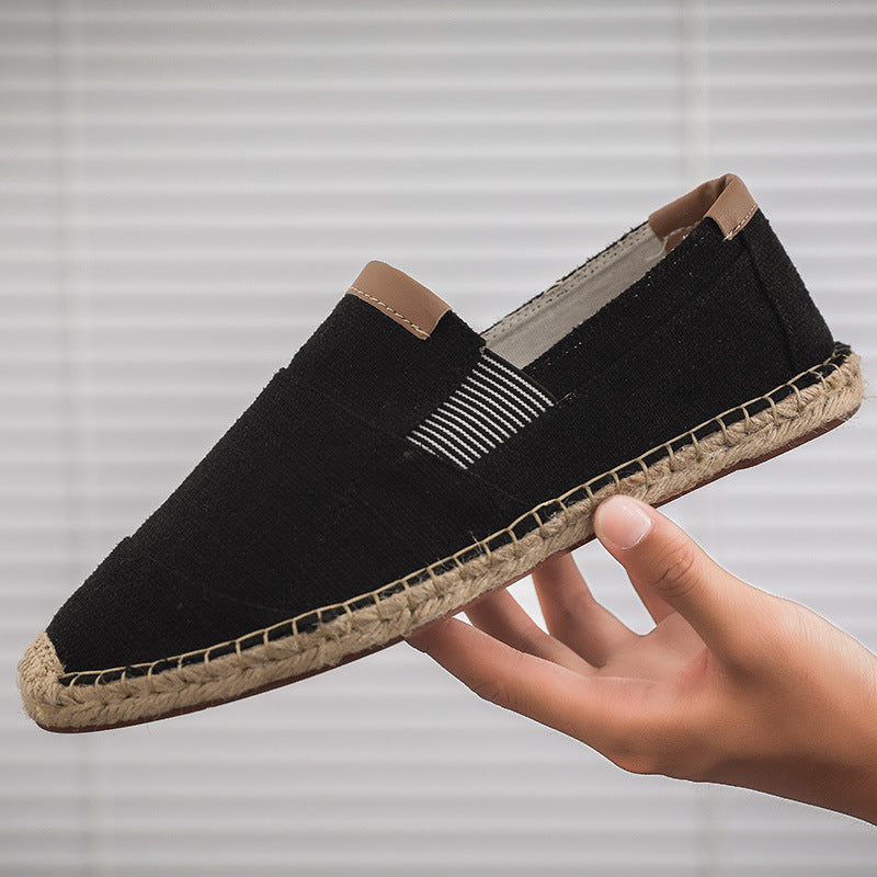 Arno - Stilvolle Handgemachte Leinwandstrohschuhe Sommer Chic Schwarz