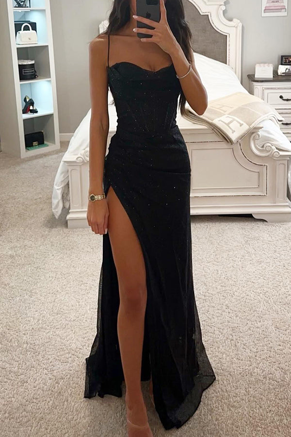 Bärbel - Romantisches Kleid mit Pailletten und Korsett Schwarz