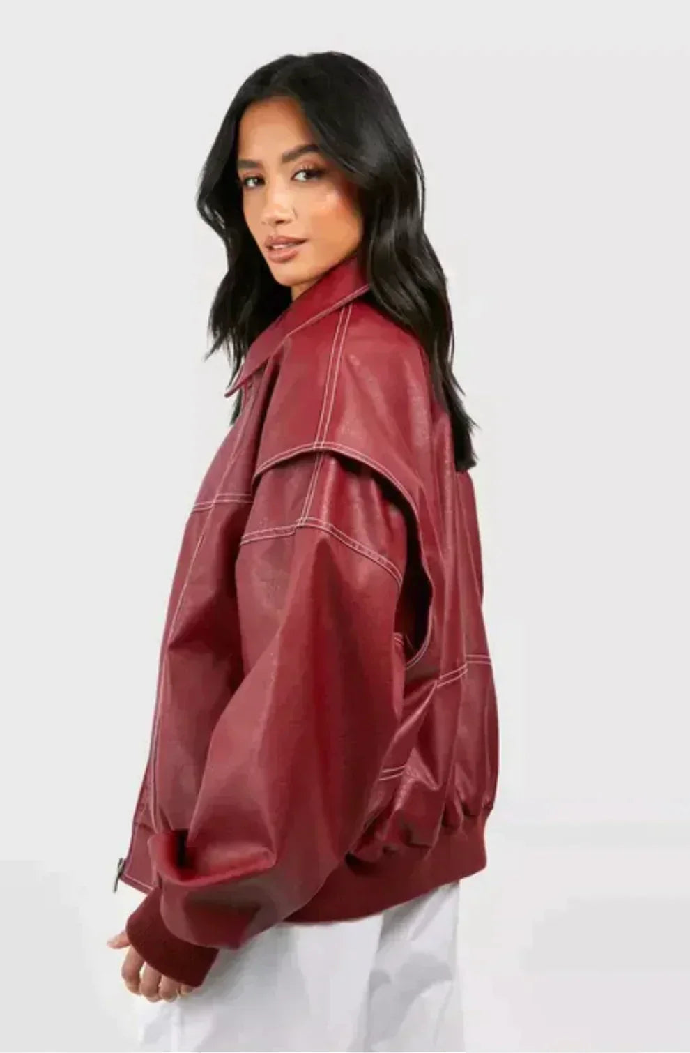 Barbara - Rote Oversize Jacke Damen Modisch Bequem Rot