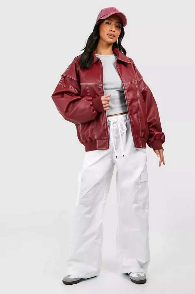 Barbara - Rote Oversize Jacke Damen Modisch Bequem Rot