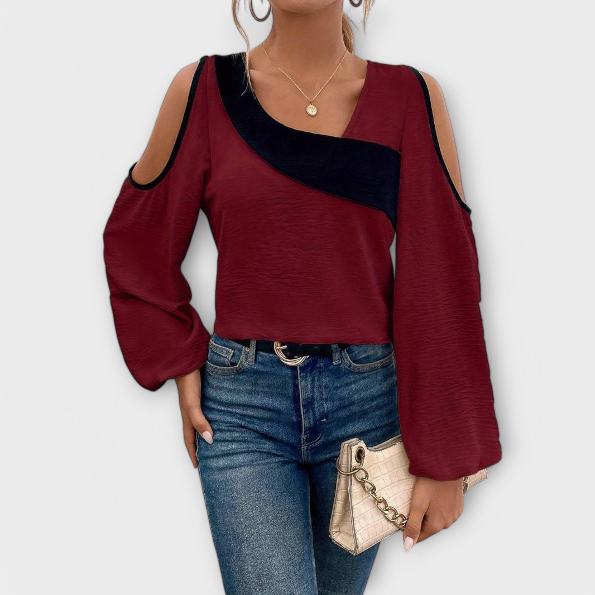 Basiana - Bluse mit quadratischem Ausschnitt Bordeaux 2