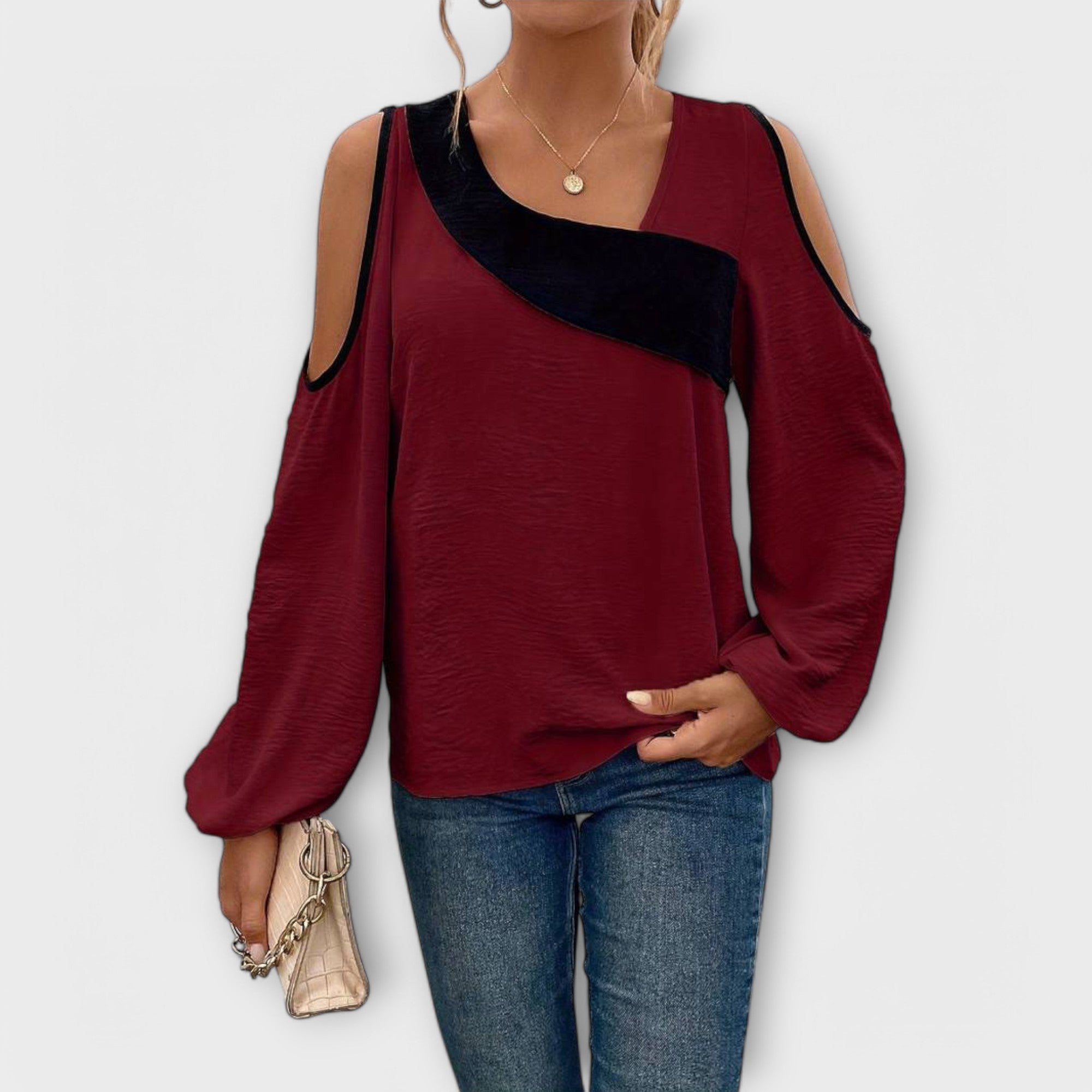 Basiana - Bluse mit quadratischem Ausschnitt Bordeaux 3