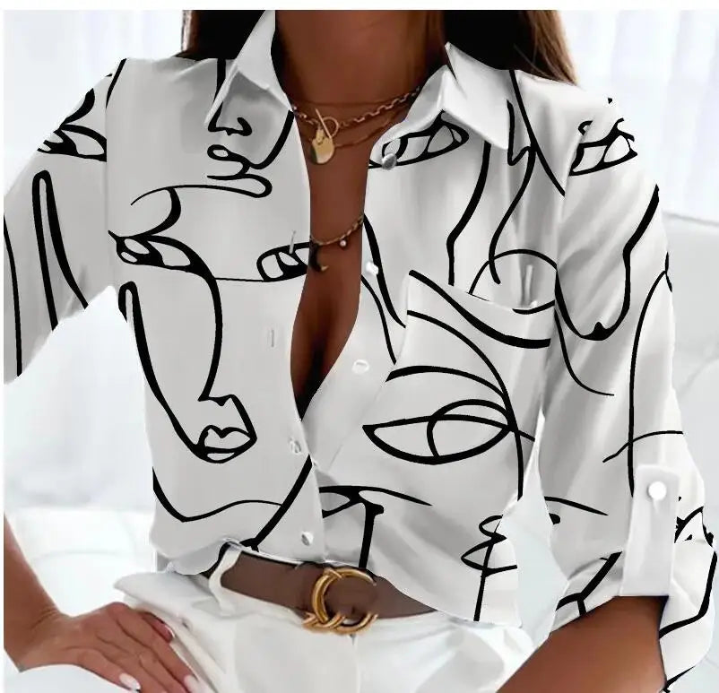 Belinda- Lässige Bluse mit langen Ärmeln und Aufdruck style13 - Weiß