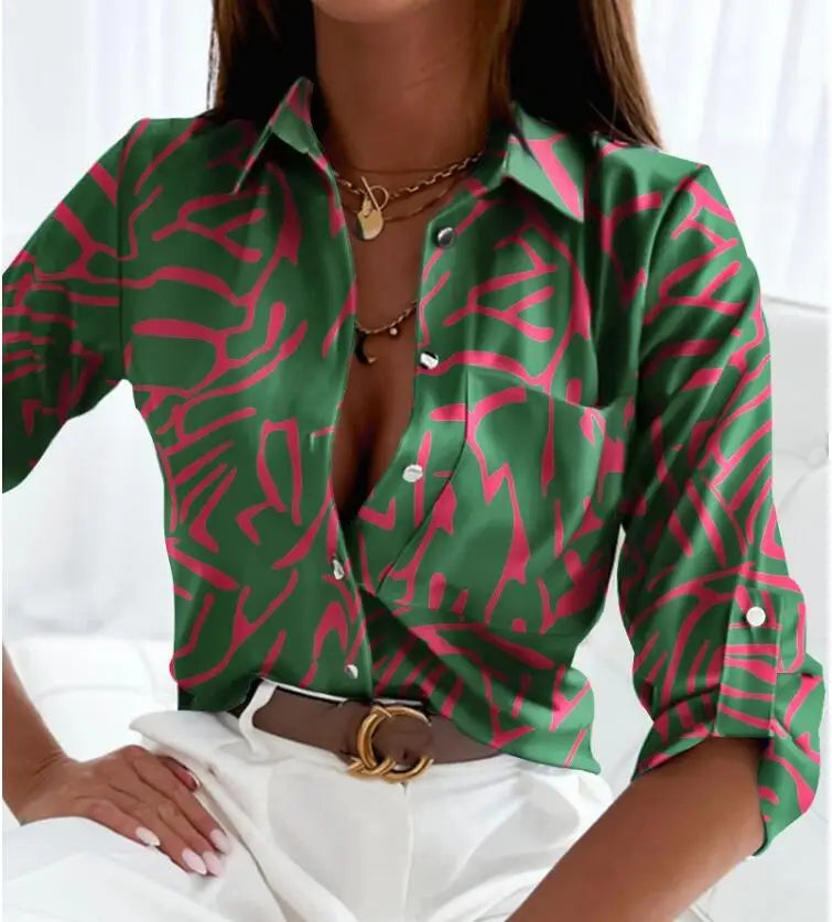 Belinda- Lässige Bluse mit langen Ärmeln und Aufdruck style8 - Grün