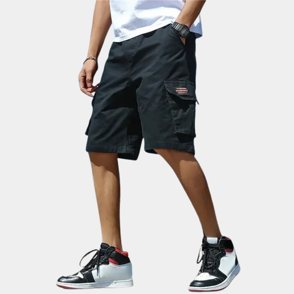 Berthelm - Cargo Shorts für Herren | Multi-Taschen mit Kordelzug Schwarz
