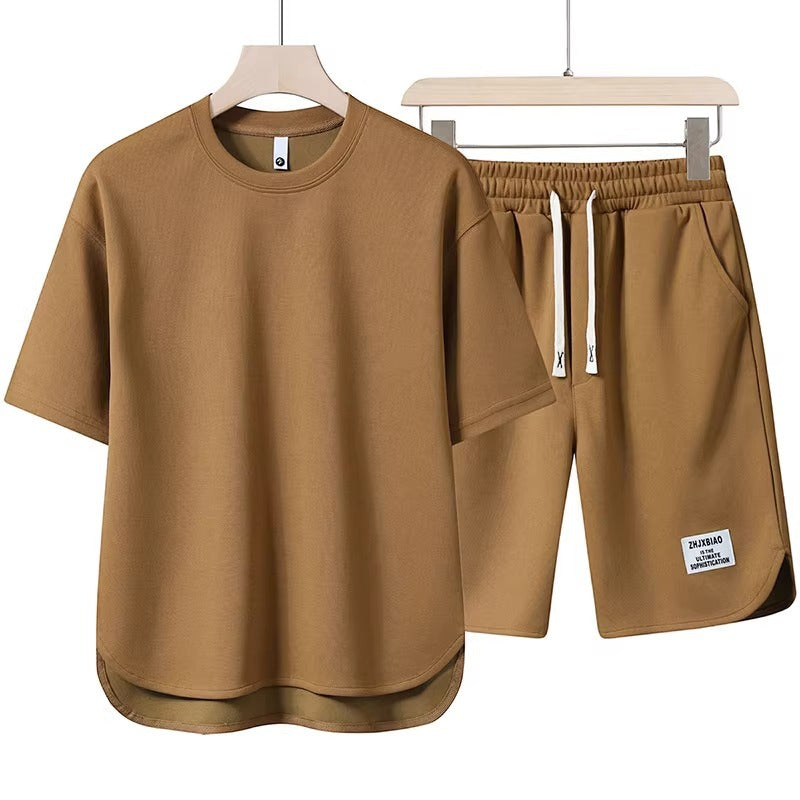 Berwin - Lässiges Herren T-Shirt und Kurze Hosen Set Sommer Braun
