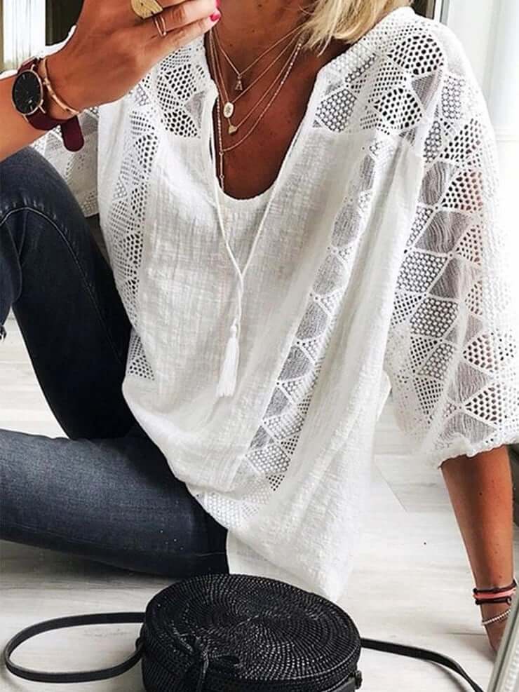 Betje- U-Ausschnitt Bluse Mit Ärmel Weiß