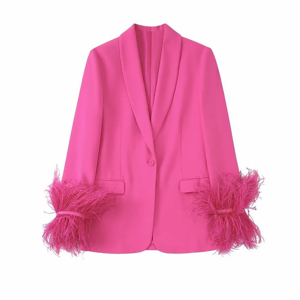 Bettina – Rosa Ensemble mit Federn 5