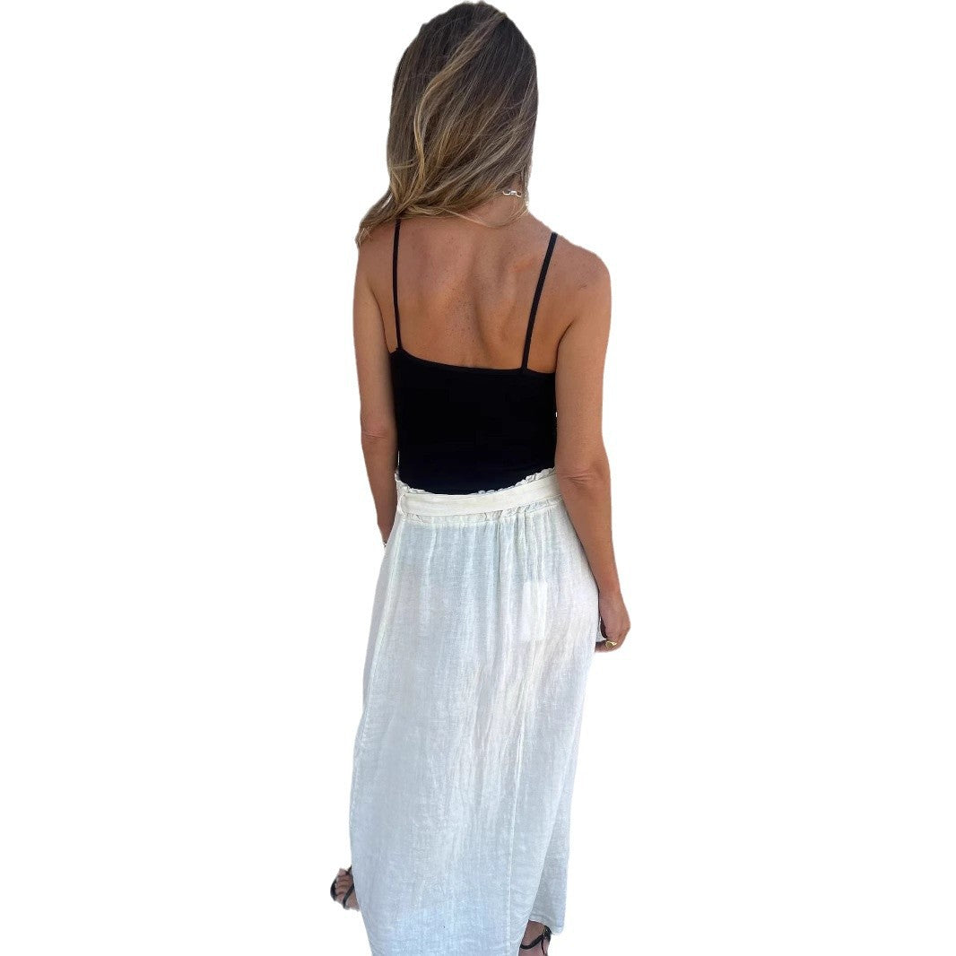Bianca- Damen Midi Rock mit Knopfdetails und Bindegürtel Weiß 1