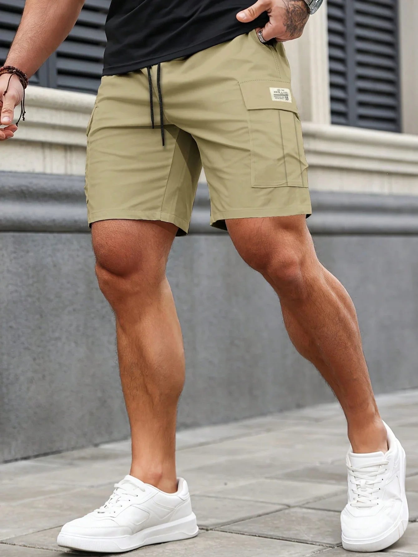 Björn - Herren Cargo-Kurze Hosen mit elastischer Taille Khaki