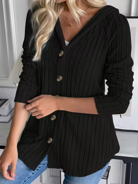 Julia - Rippenstrick-Hoodie mit Knopfleiste