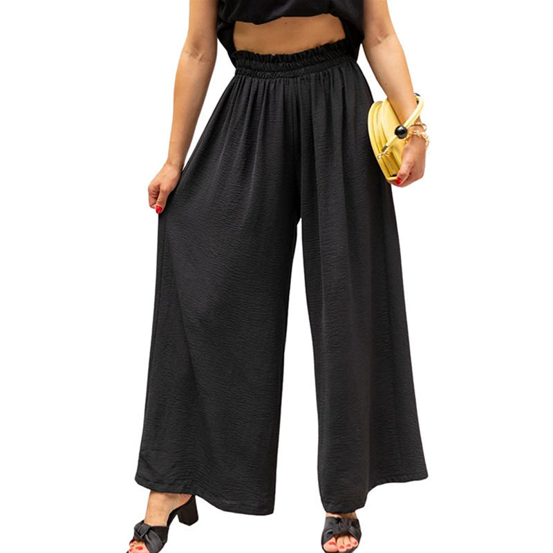 Blanche- Damen Weit geschnittene Sommerhose aus leichtem Material Schwarz