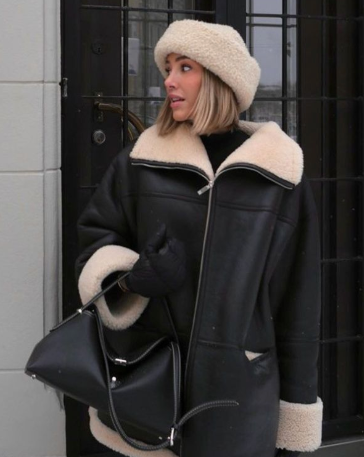 Blandine – Damen Lederjacke mit Teddyfutter