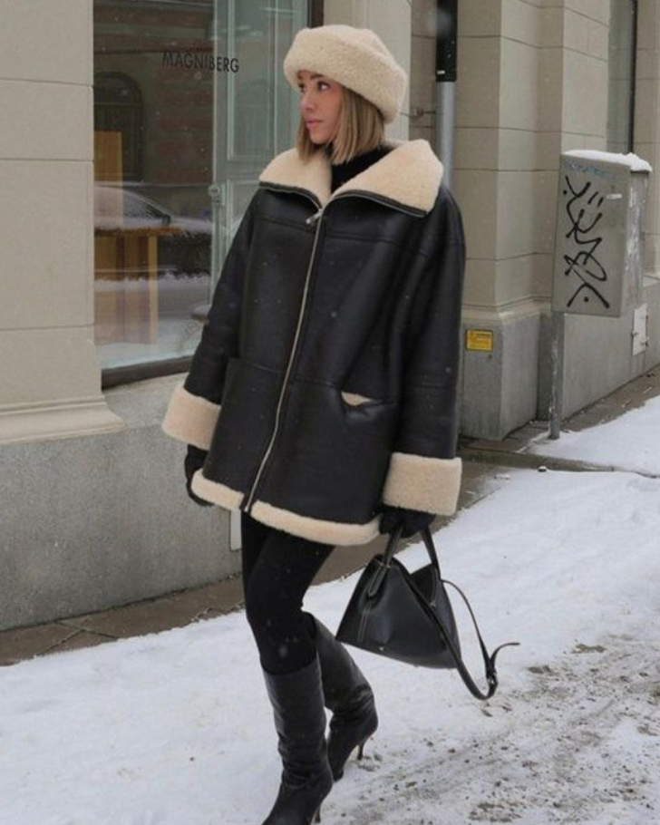 Blandine – Damen Lederjacke mit Teddyfutter
