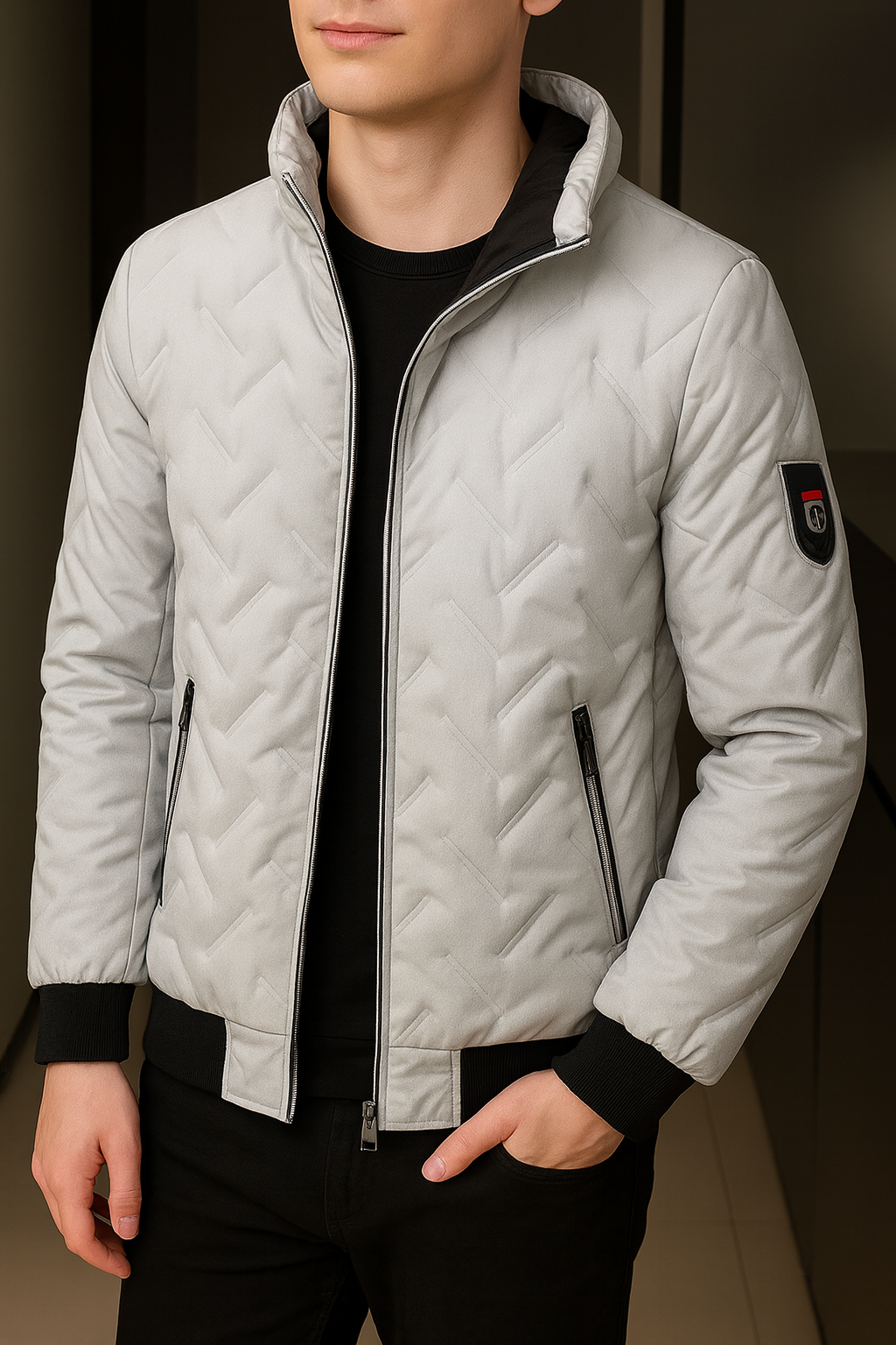 Boris – Herren-Steppjacke mit hohem Kragen Grau