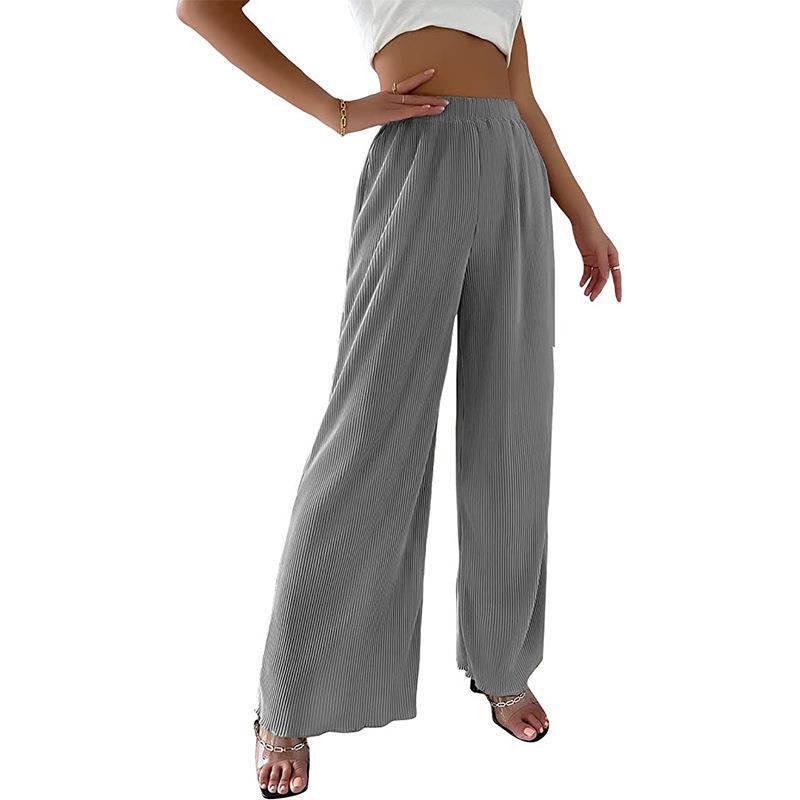 Brigita- Damen Weite Plisseehose mit elastischem Bund Grau