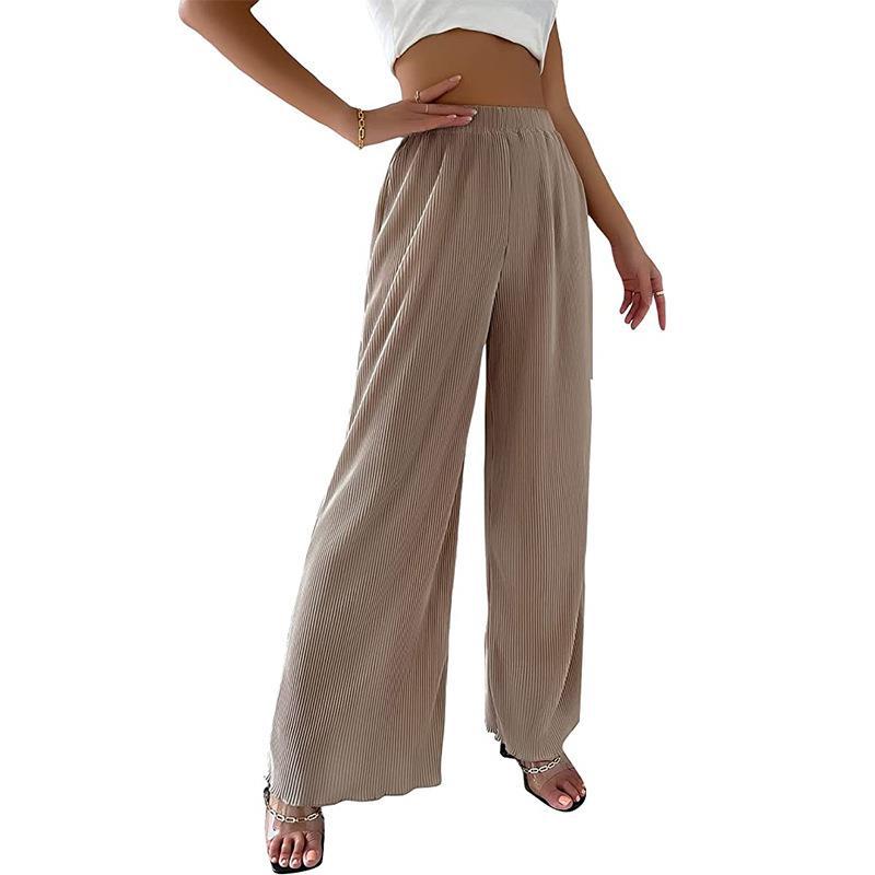 Brigita- Damen Weite Plisseehose mit elastischem Bund Khaki 1-0-cib