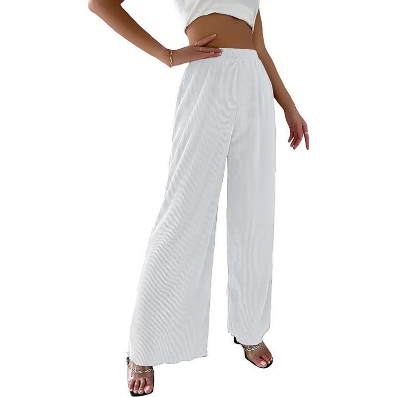 Brigita- Damen Weite Plisseehose mit elastischem Bund Weiß