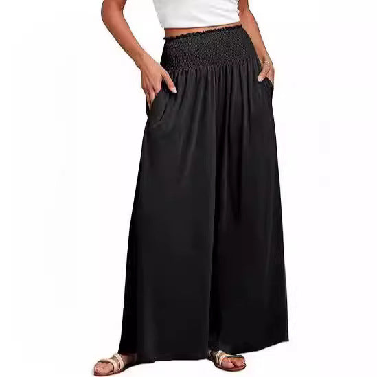 Bronislava- Damen Weite Palazzo Hose mit elastischem Bund Schwarz 3-0-cib-0-cib