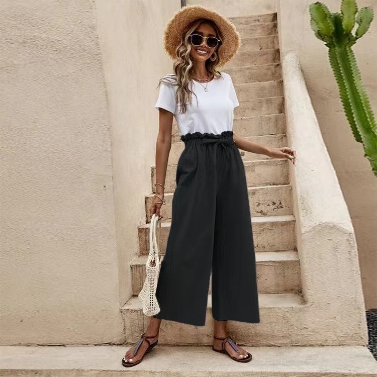 Bronte- Damen Weite Culotte Hosen mit Bronte- Damen Weite Culotte Hosen mit elastischem Bund Schwarz 1Bund Schwarz -0-cib