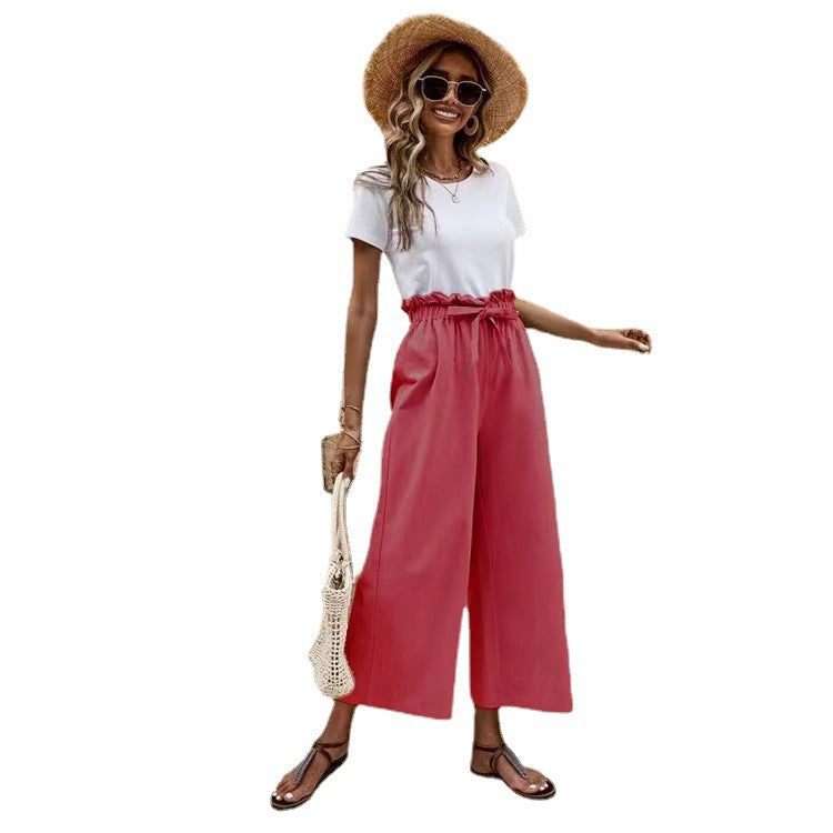 Bronte- Damen Weite Culotte Hosen mit elastischem Bund Weinrot