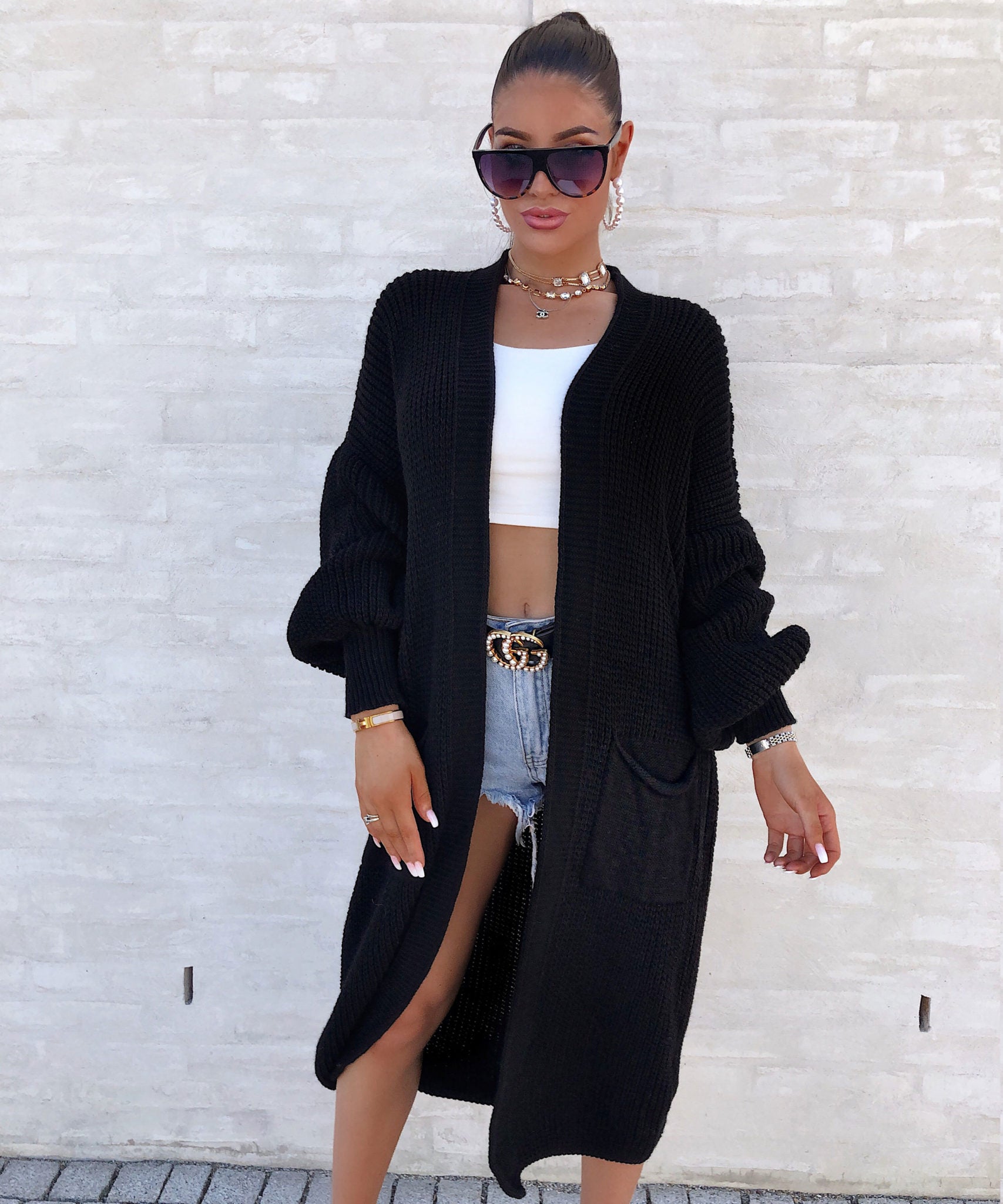 Vera – Eleganter Langer Cardigan In Schwarz