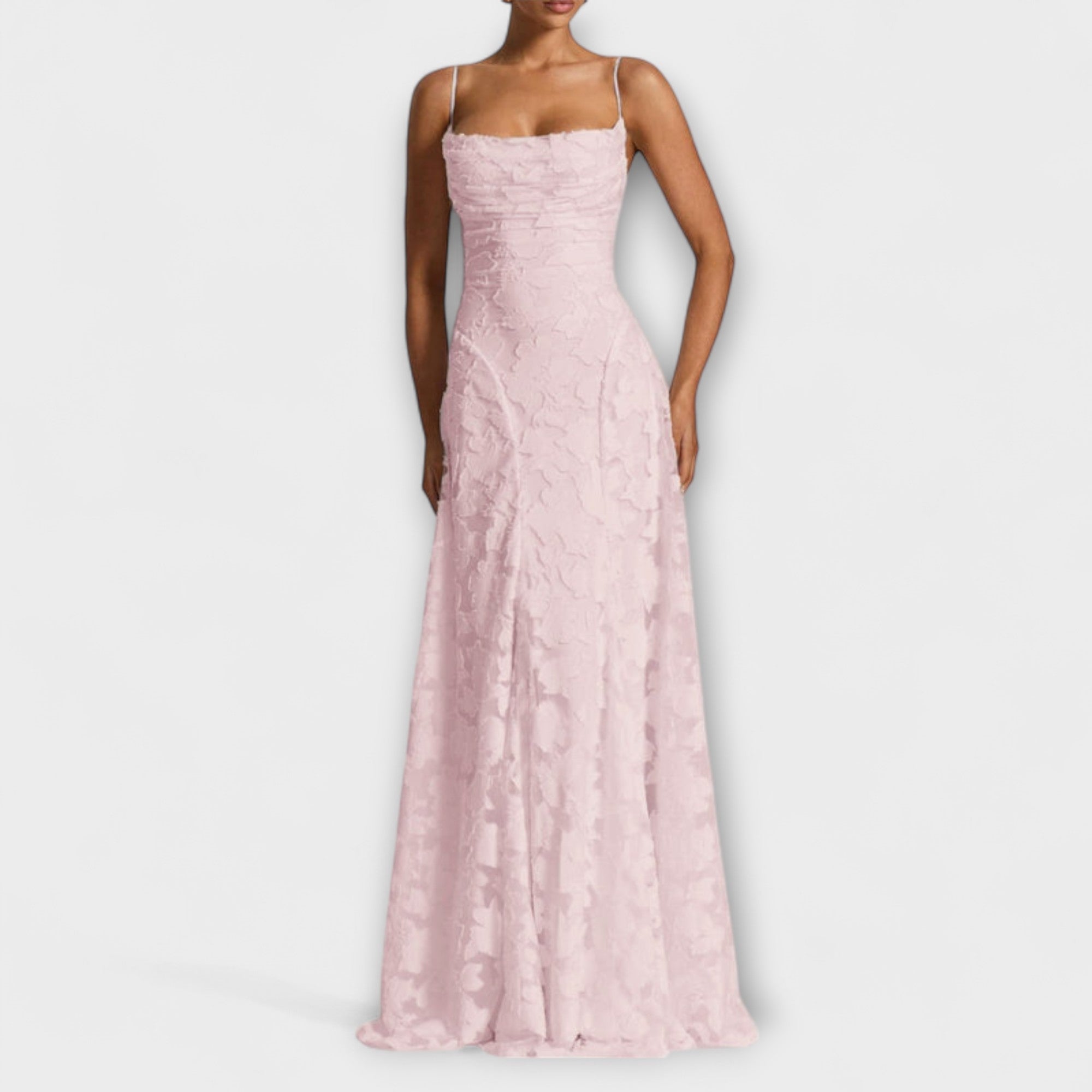 Carlotta - Elegantes Jacquard-Maxikleid Rosa