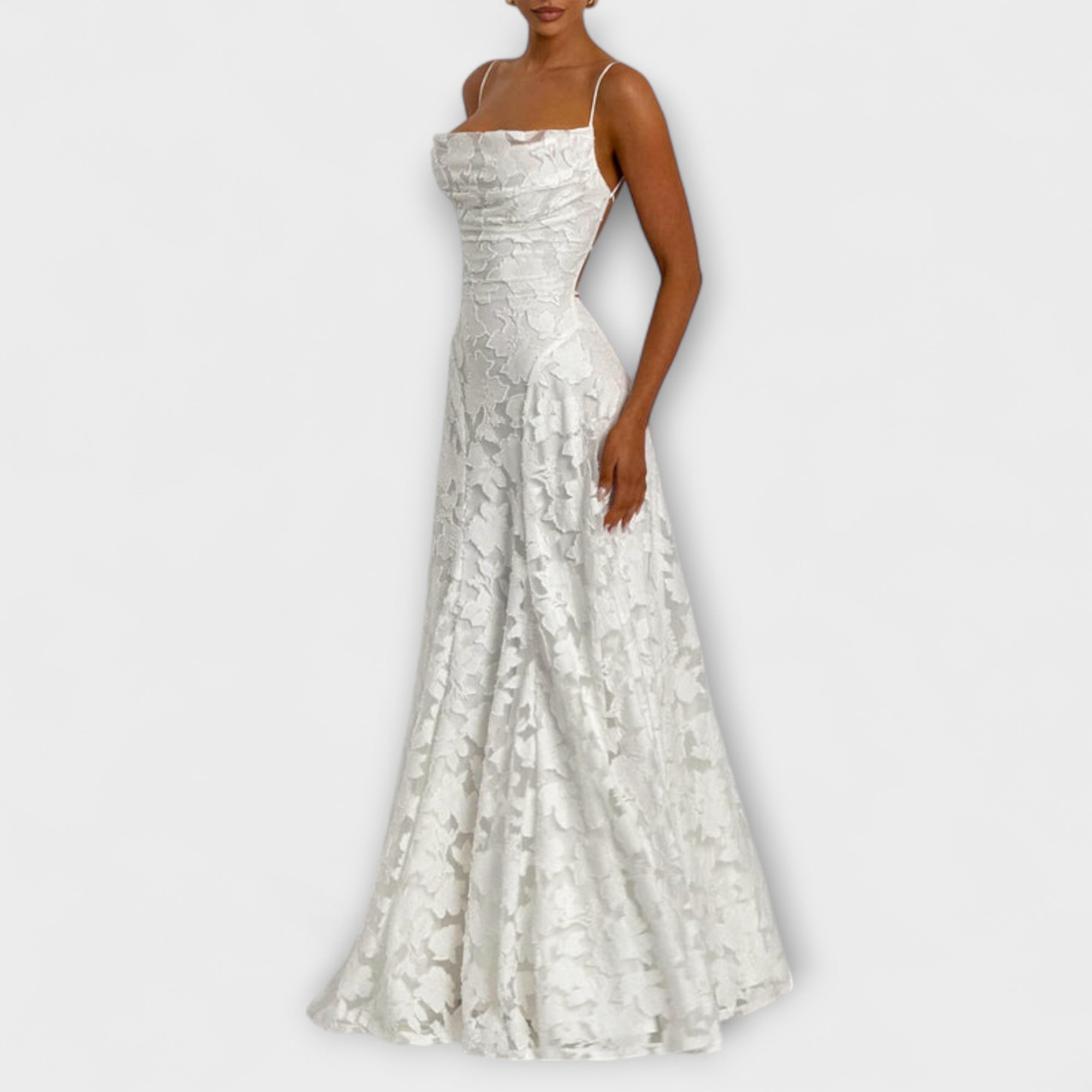 Carlotta - Elegantes Jacquard-Maxikleid Weiß 3