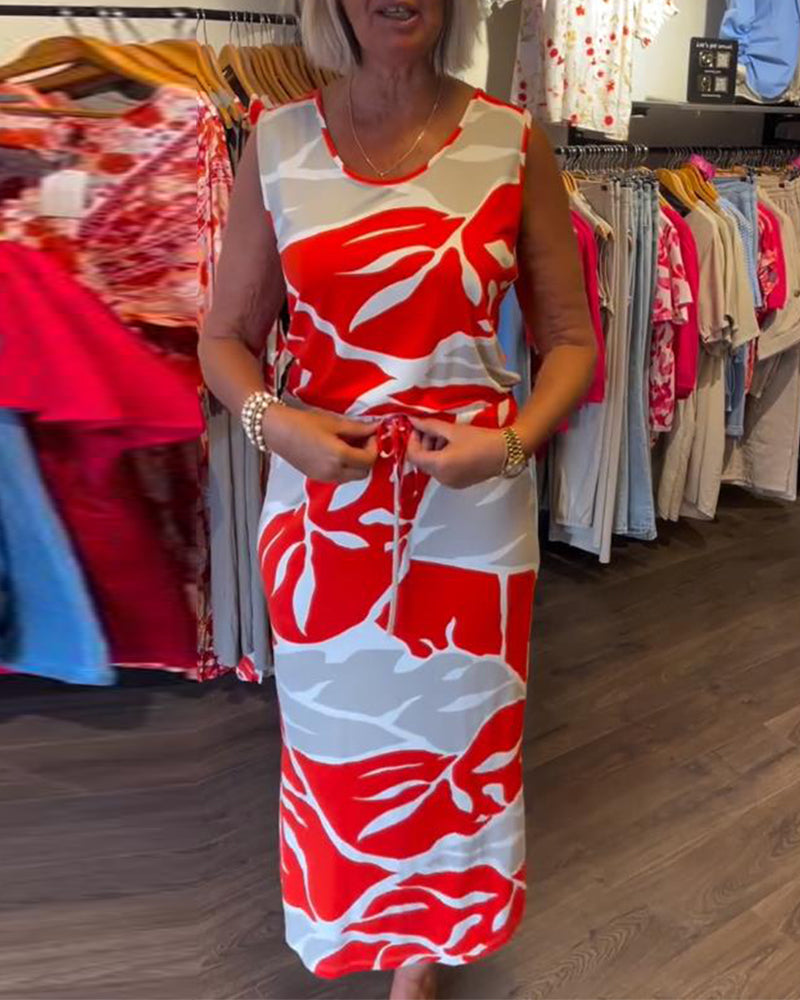 Carmen- Lässiges Kleid Mit Kordel Elastischem Bund Rot 1