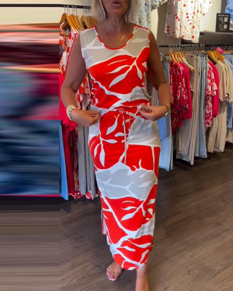 Carmen- Lässiges Kleid Mit Kordel Elastischem Bund Rot 3