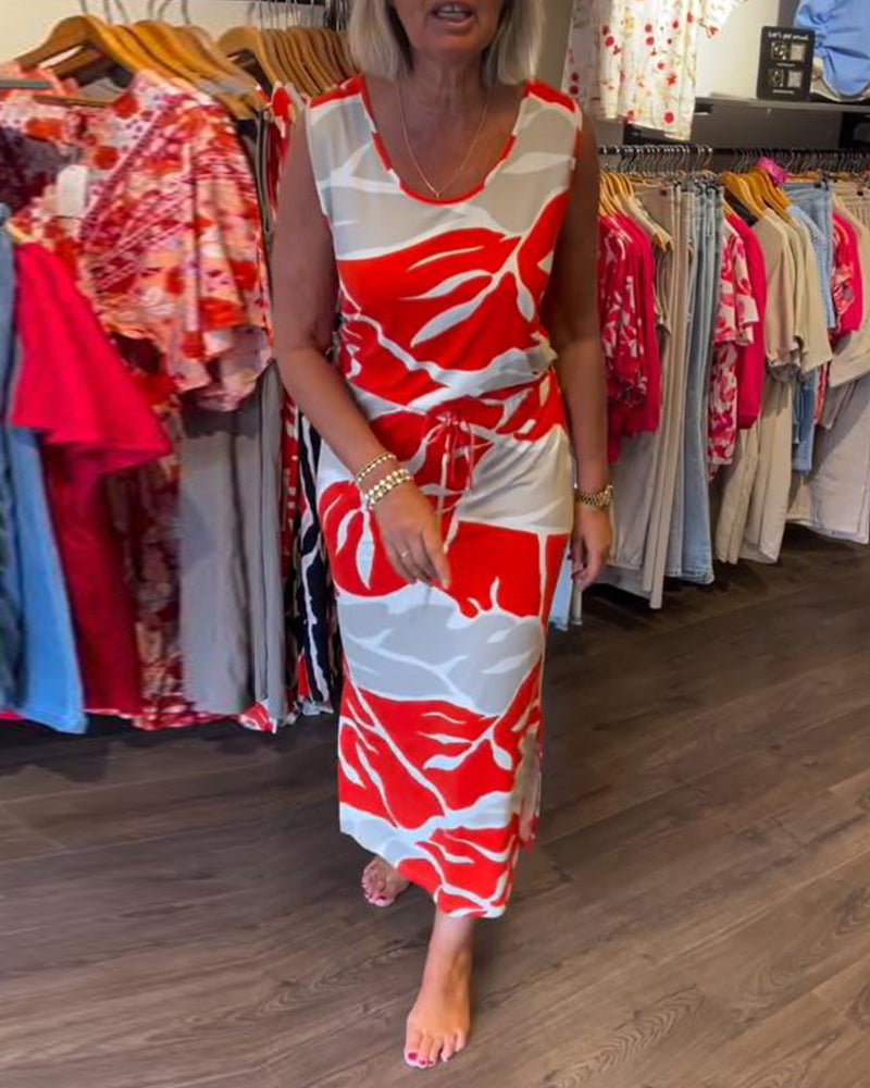 Carmen- Lässiges Kleid Mit Kordel Elastischem Bund Rot 4
