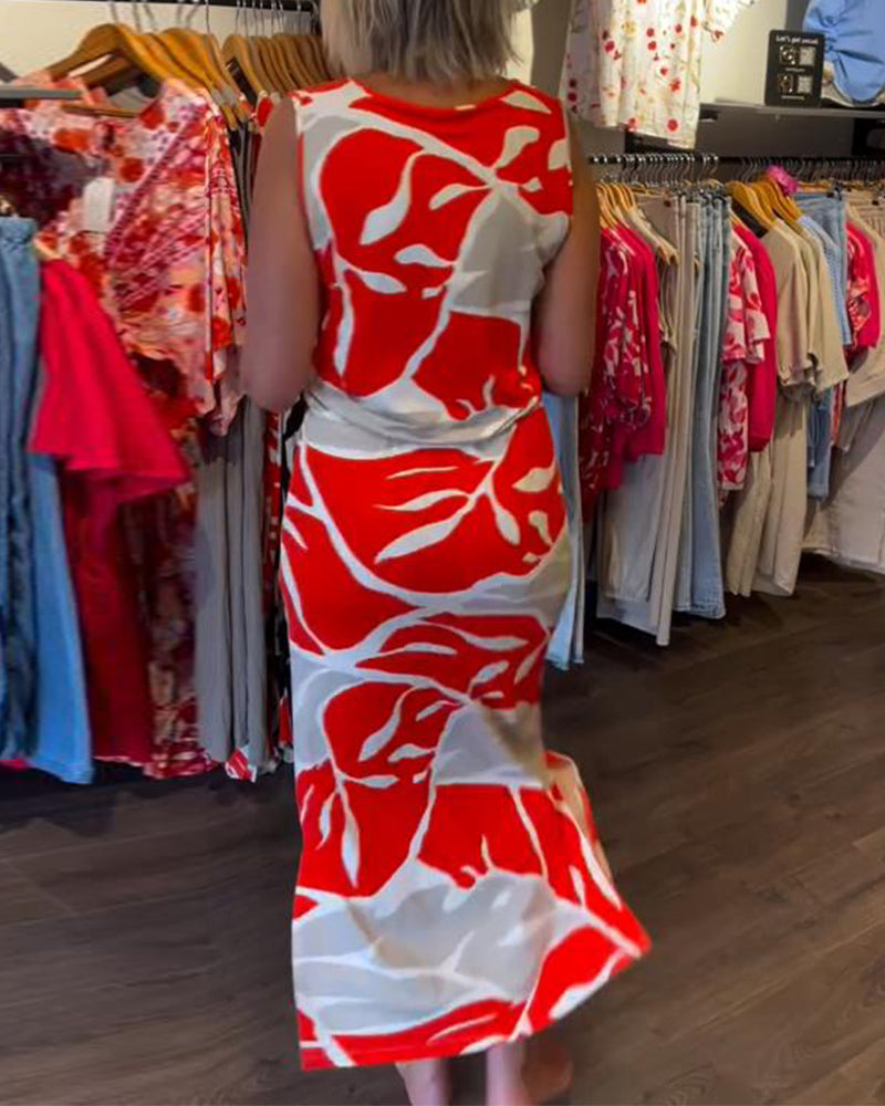 Carmen- Lässiges Kleid Mit Kordel Elastischem Bund Rot 5