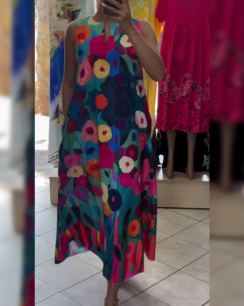 Charlotte- Kleid Ärmellos Bedruckt Oversize Mehrfarbig