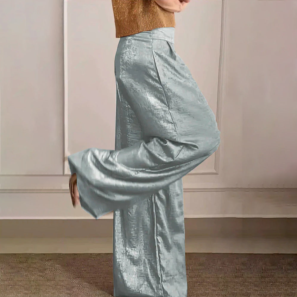 Chelsea- Weite Hose in Metallic Silbergrau