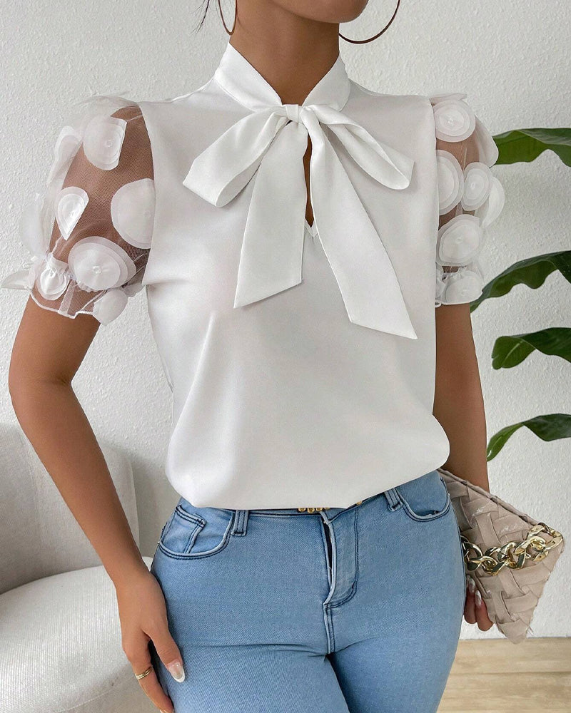 Chloe- Bluse Transparent Puffärmel Uni Weiß 4